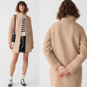 J Crew • Stadium Cloth Cocoon coat tan wool Nello Gori Heather Sandstone zip